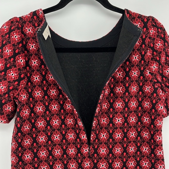 LOFT Scroll Floral Jacquard Short Sleeve Shift Mini Dress Red/Black Petite XS - Picture 5 of 8